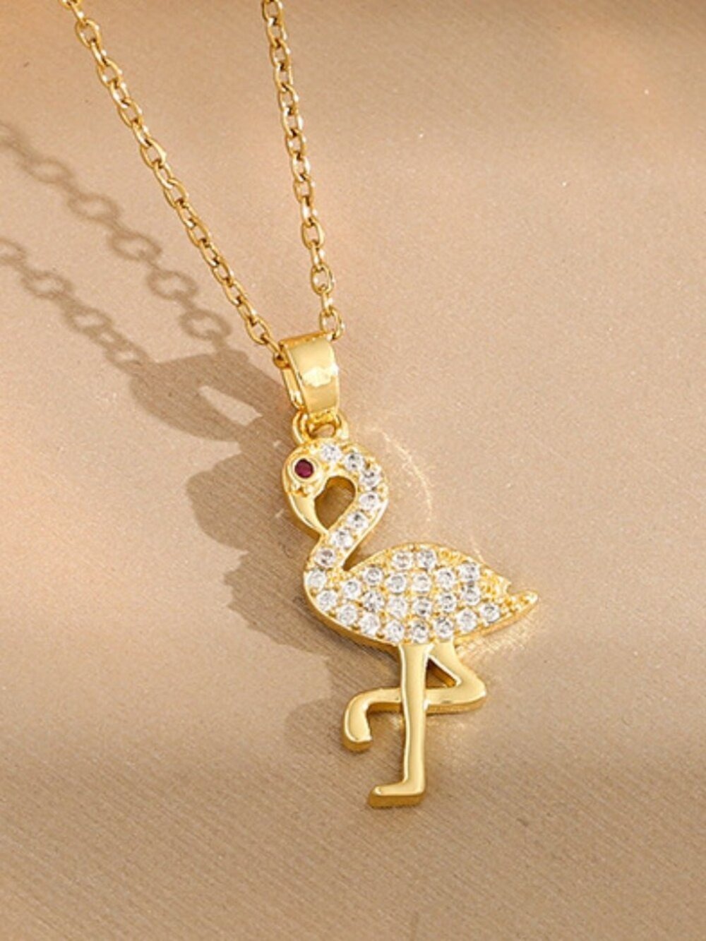 18k Gold Plated Flamingo Zircon Pendant Necklace Cute Jewelry